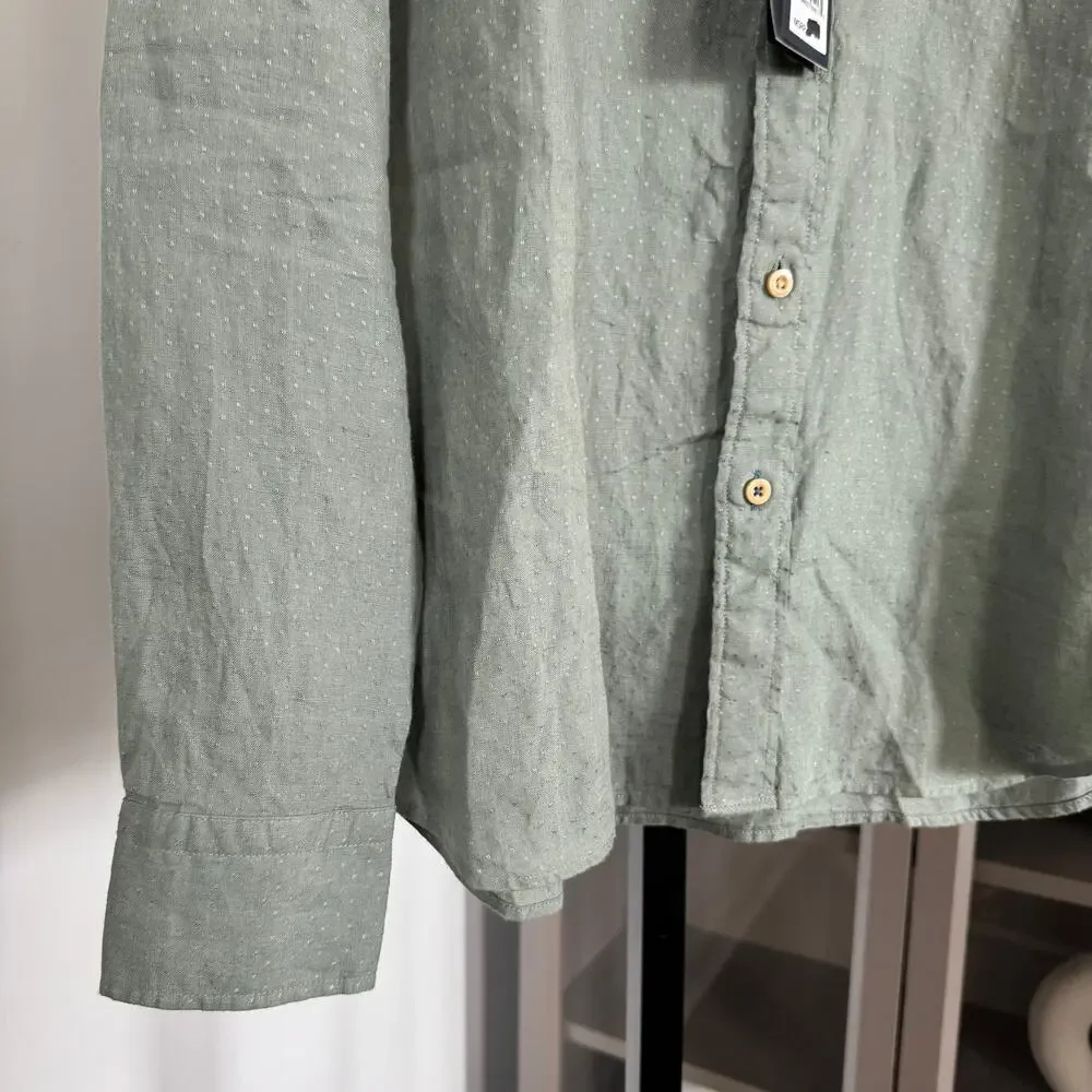 Faherty Linen Laguna Storm Doby Green Long Sleeve Shirt XL NEW Button Up Pocket - Picture 4 of 7